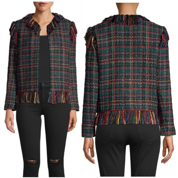 Sandro Paris Hook Eye Fringed Tweed Check Jacket - Picture 2 of 10